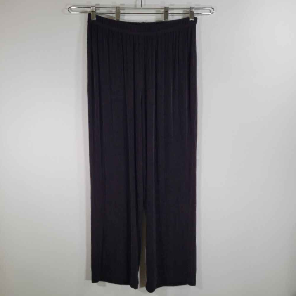 Vintage Slinky Black Pants Size 1X High Rise Straight Leg Travel Acetate Stretch